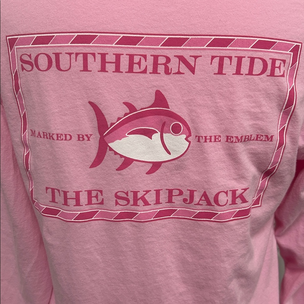 Southern Tide Pink Long Sleeve Shirt with Back and Sleeve Graphic - Picture 3 of 5